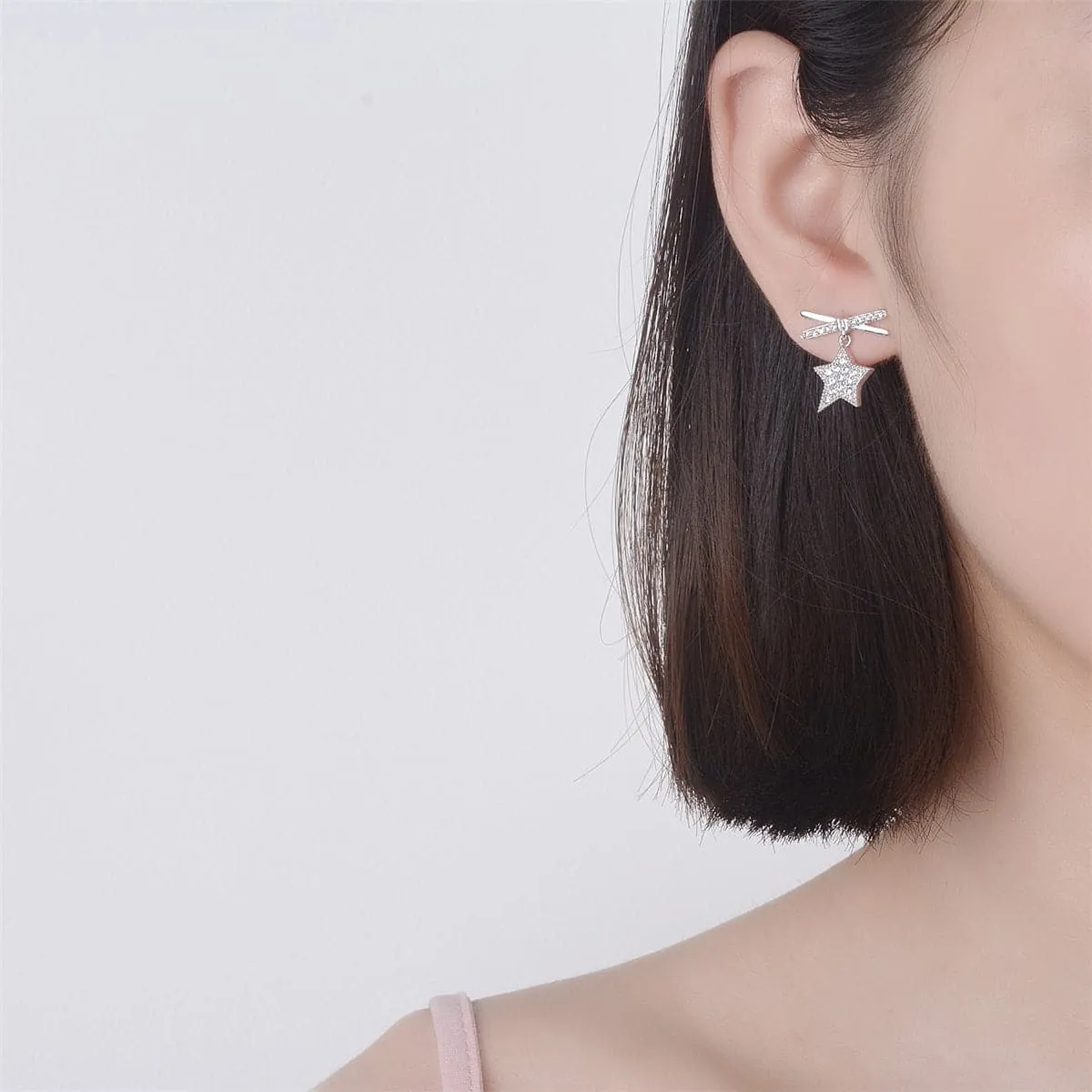 Cubic Zirconia & Silver-Plated Star Drop Earrings