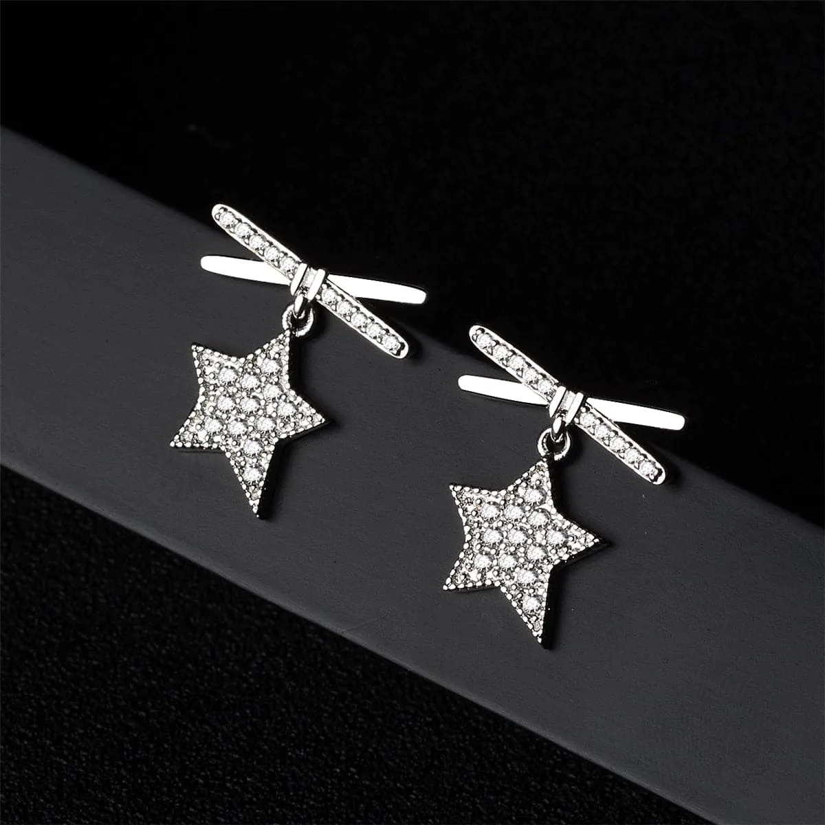 Cubic Zirconia & Silver-Plated Star Drop Earrings