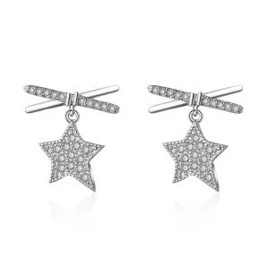 Cubic Zirconia & Silver-Plated Star Drop Earrings