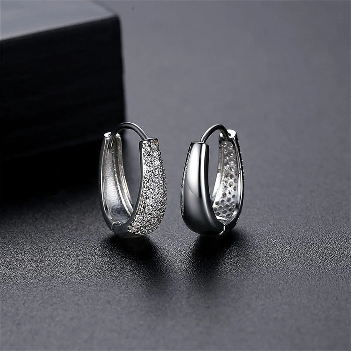 Cubic Zirconia & Silver-Plated U Huggie Earrings