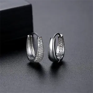 Cubic Zirconia & Silver-Plated U Huggie Earrings