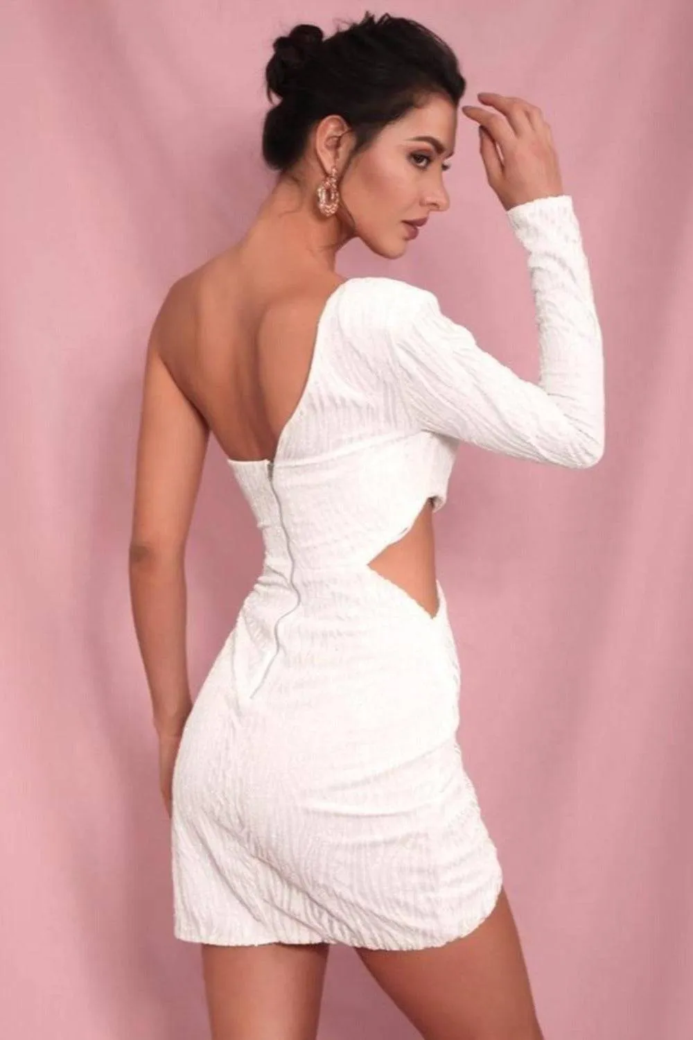 Cut Out Off The Shoulder Glitter Sequin Bodycon Mini Dress - White