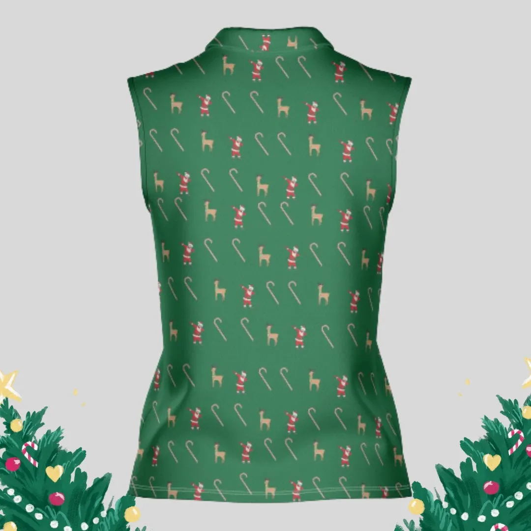 Dabbing Santa Christmas Sleeveless Golf polo Shirt for Women