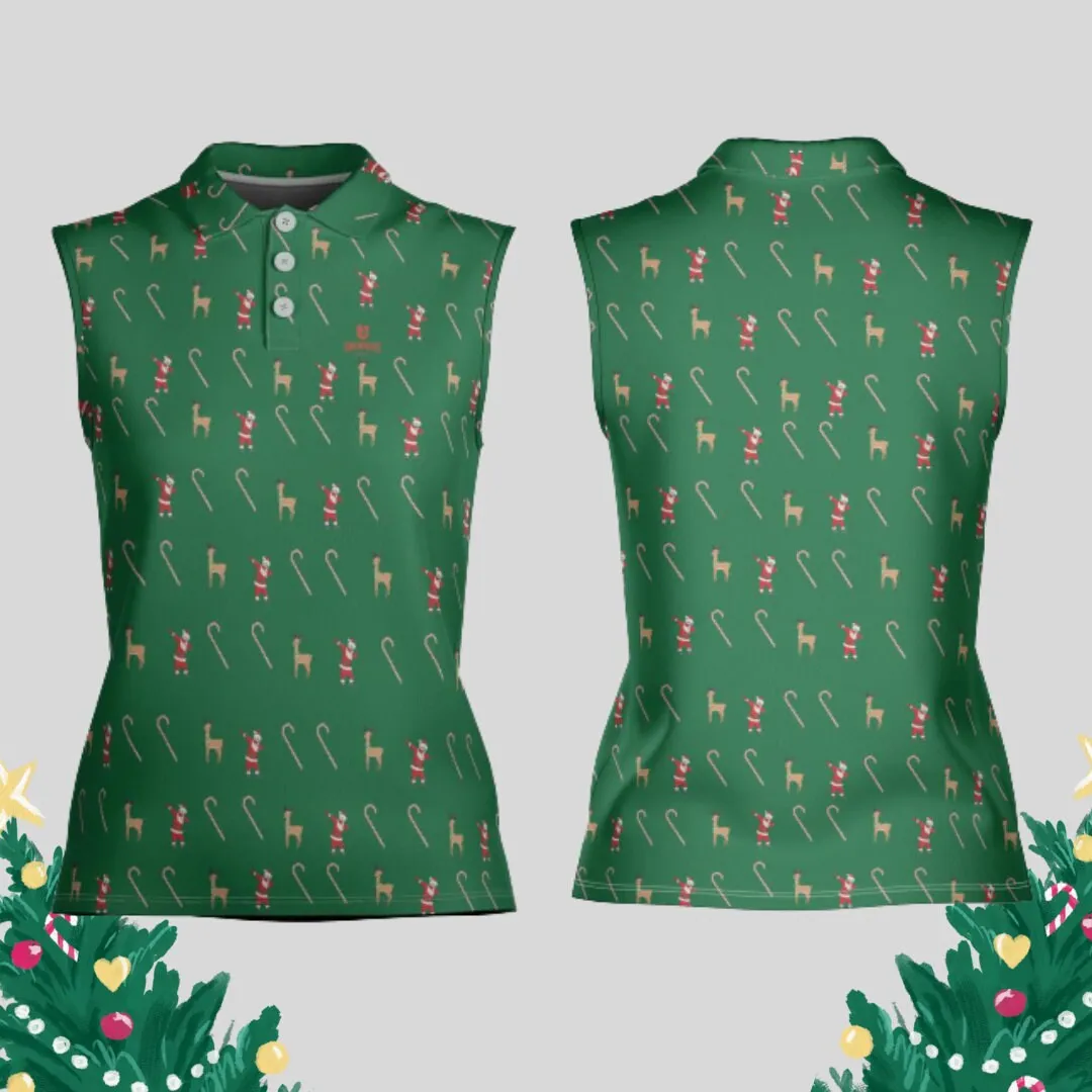 Dabbing Santa Christmas Sleeveless Golf polo Shirt for Women