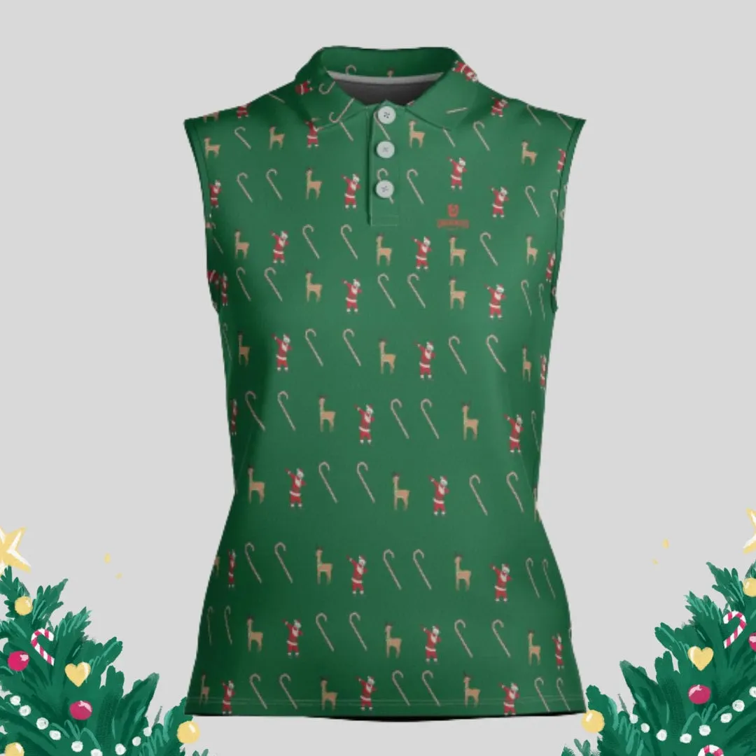 Dabbing Santa Christmas Sleeveless Golf polo Shirt for Women