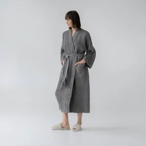 Dark Grey Linen & Cotton Honeycomb Waffle Bathrobe | S/M
