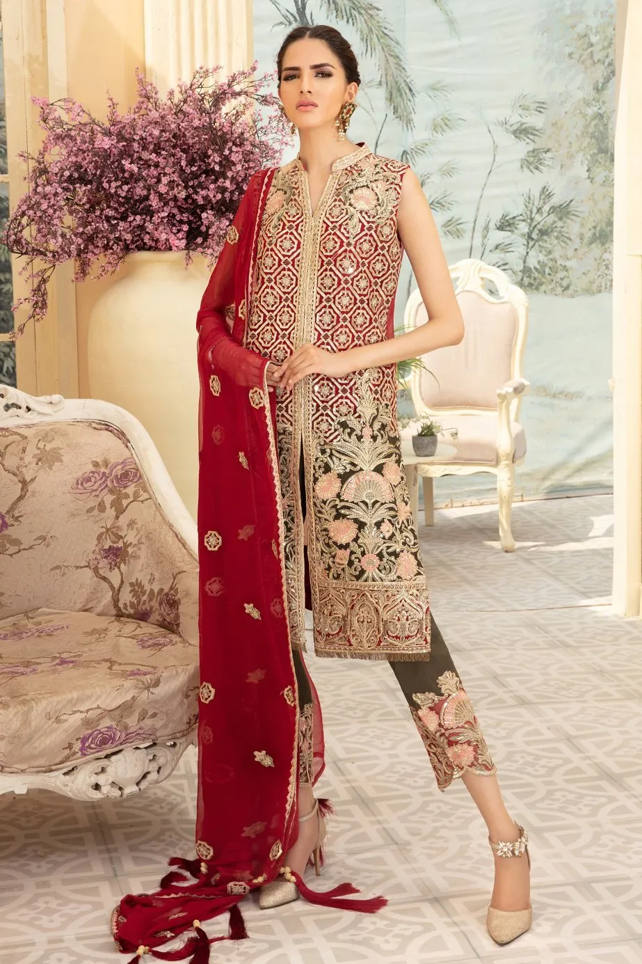 Designer Embroidered Gown with Gharara #Y6073