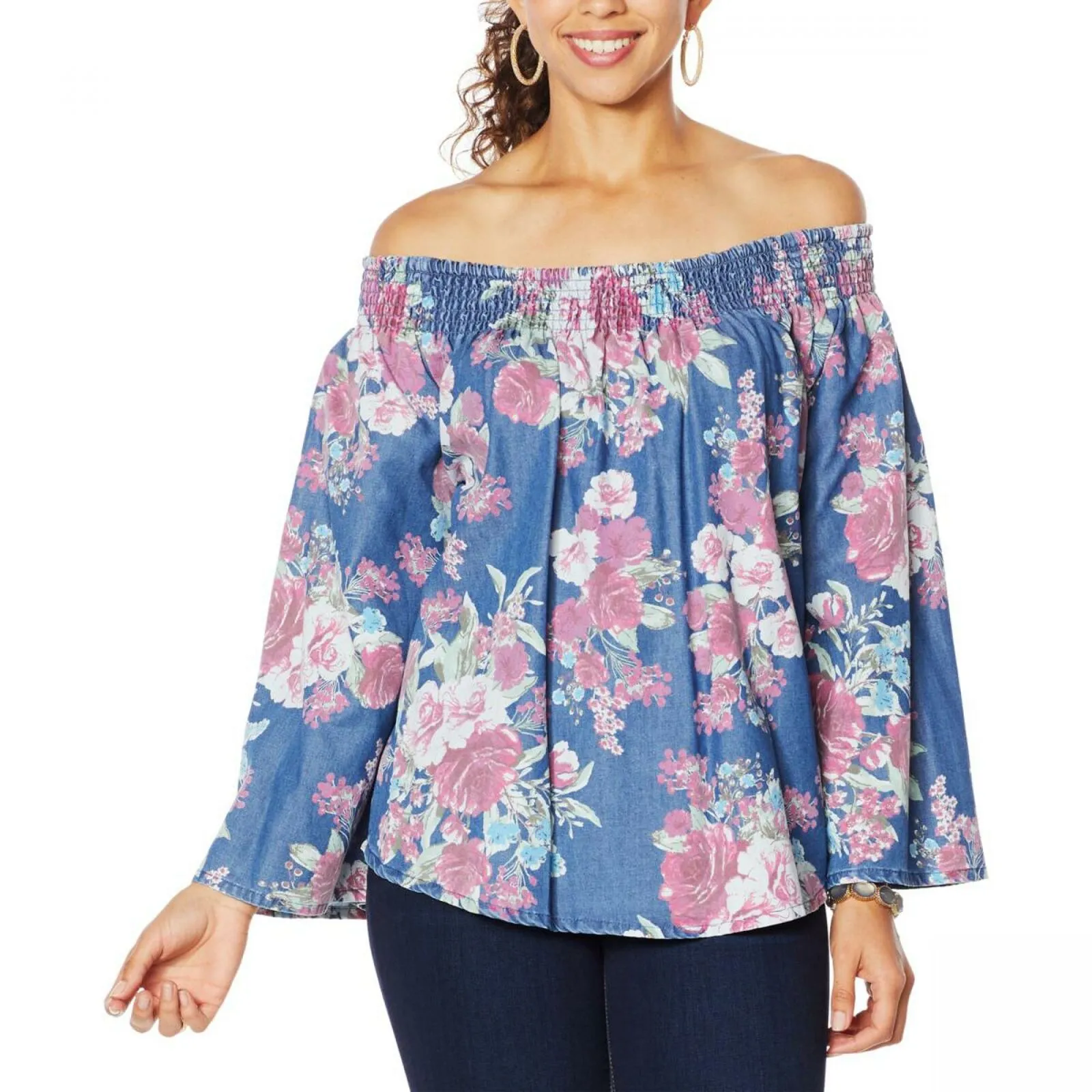 DG2 by Diane Gilman Women's Off the Shoulder Floral Print SoftCell Top