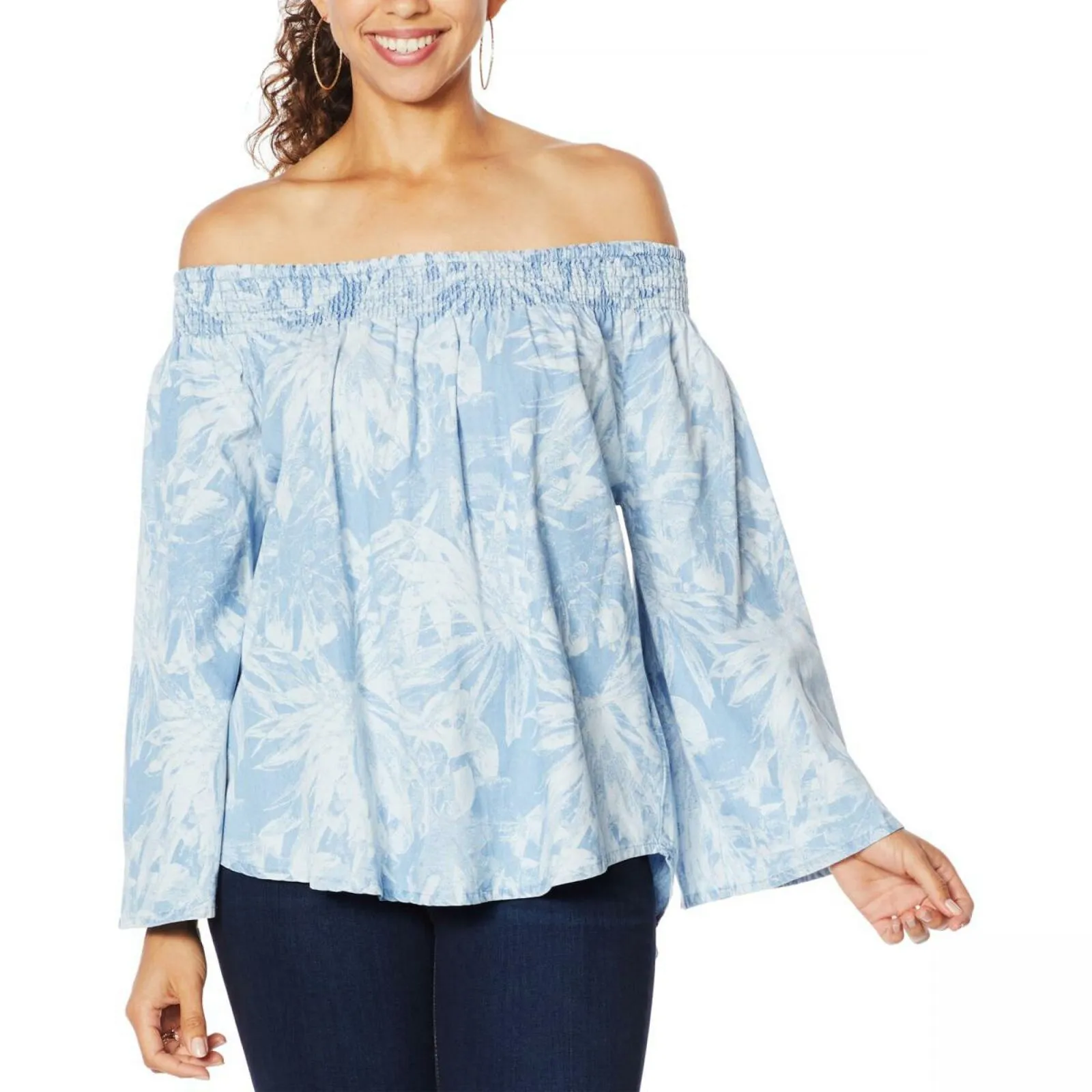 DG2 by Diane Gilman Women's Off the Shoulder Floral Print SoftCell Top