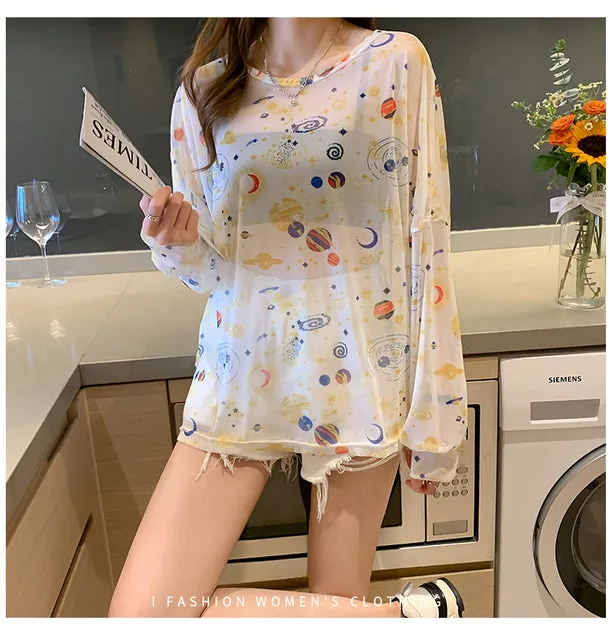 Disney Summer Famous Anime Mickey Mouse  Shirt Women Long Sleeve Blouse Ladies T-shirt