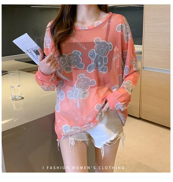 Disney Summer Famous Anime Mickey Mouse  Shirt Women Long Sleeve Blouse Ladies T-shirt