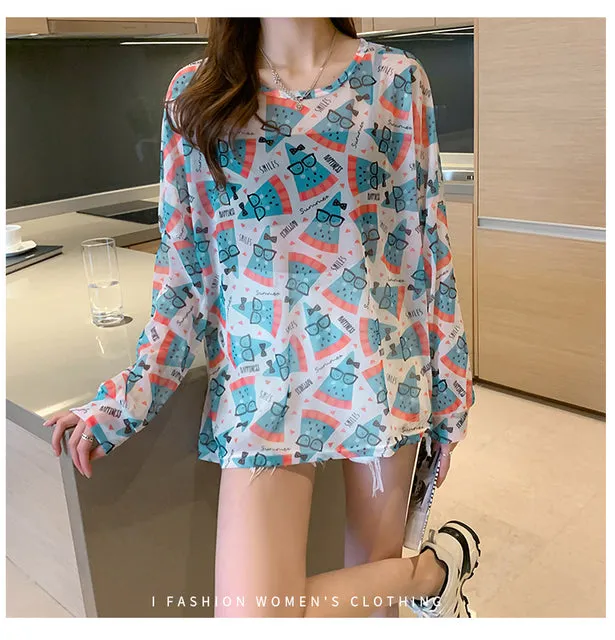 Disney Summer Famous Anime Mickey Mouse  Shirt Women Long Sleeve Blouse Ladies T-shirt