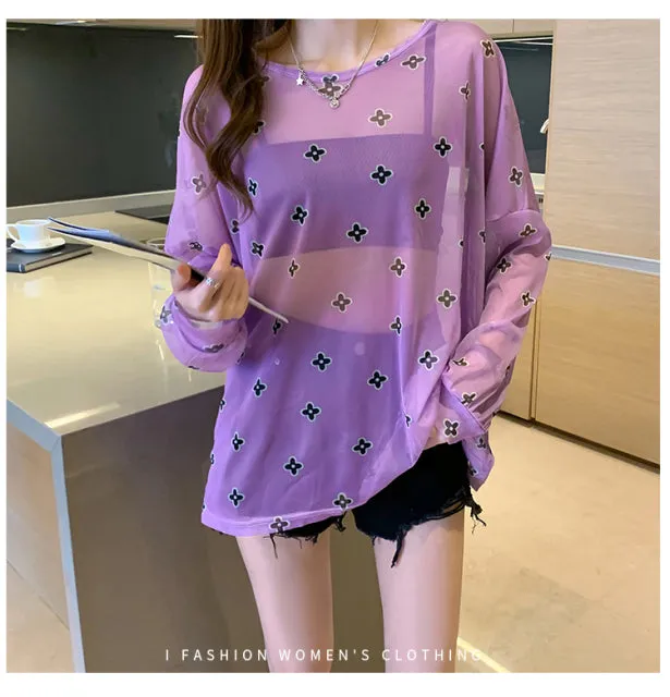 Disney Summer Famous Anime Mickey Mouse  Shirt Women Long Sleeve Blouse Ladies T-shirt