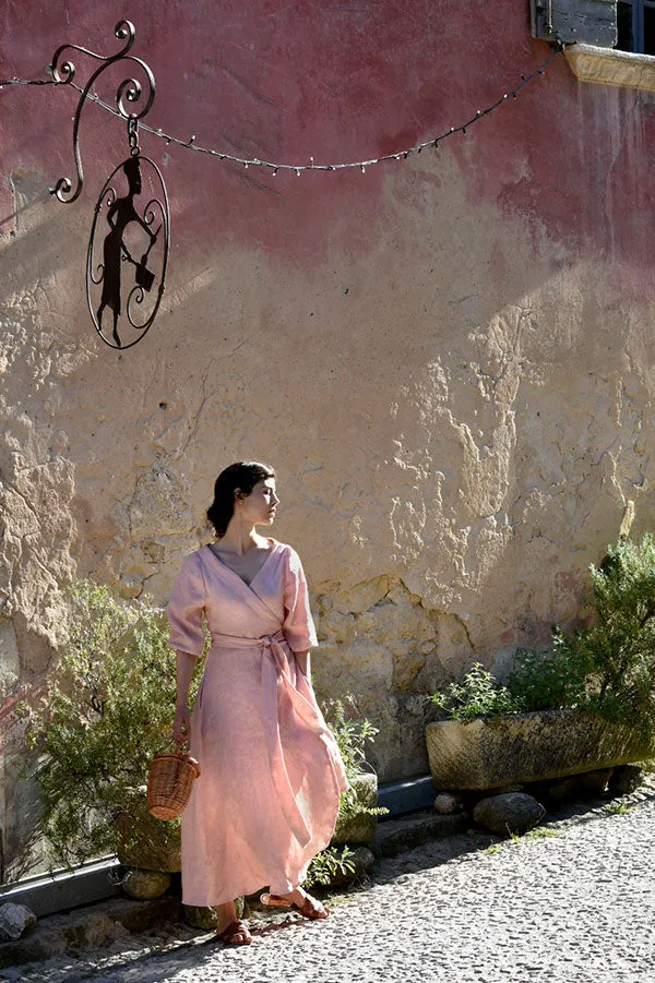 Edith Linen Wrap Dress in Rose (Pre-Order, Ships April 15)