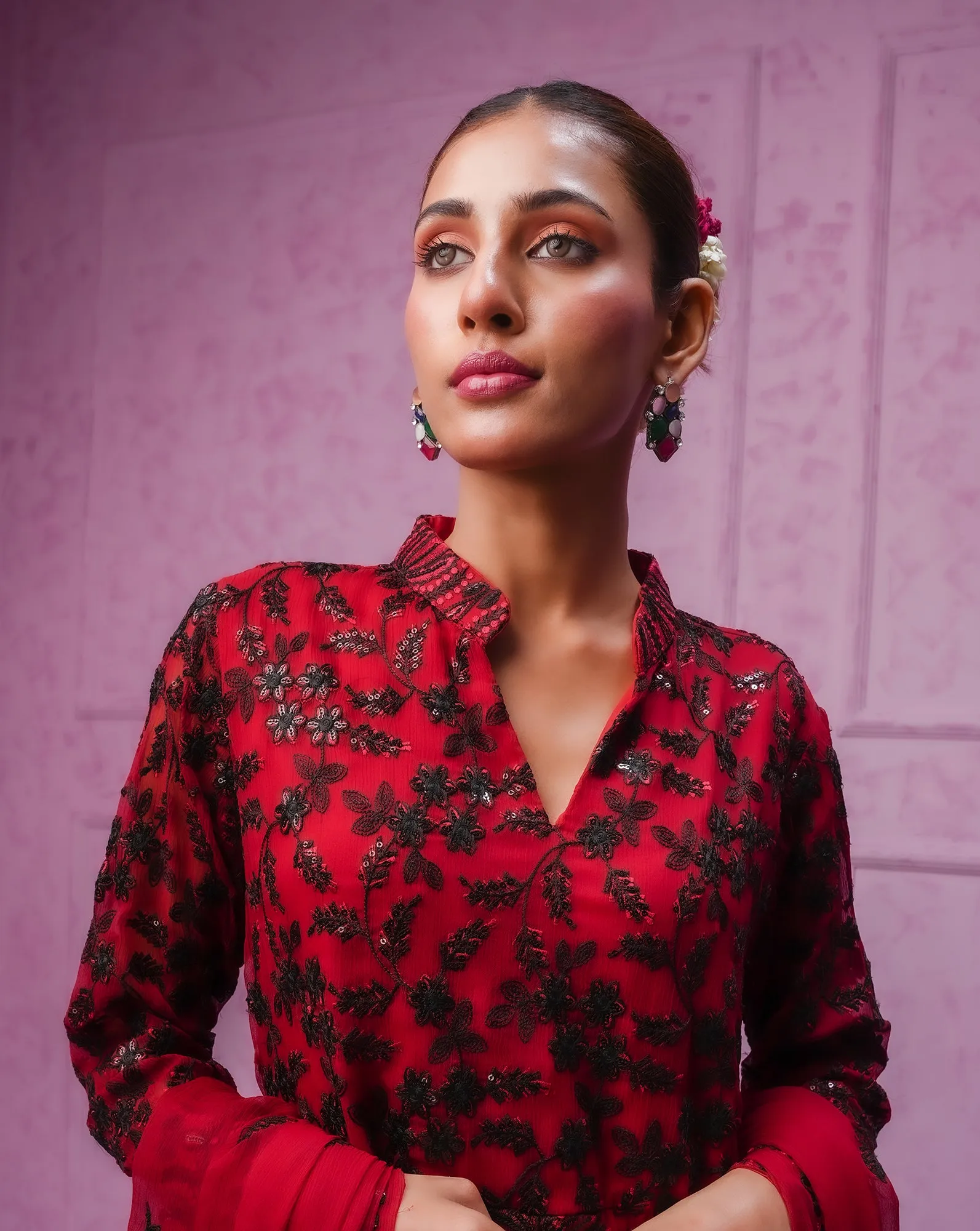 Embroidered chiffon stitched 3-piece