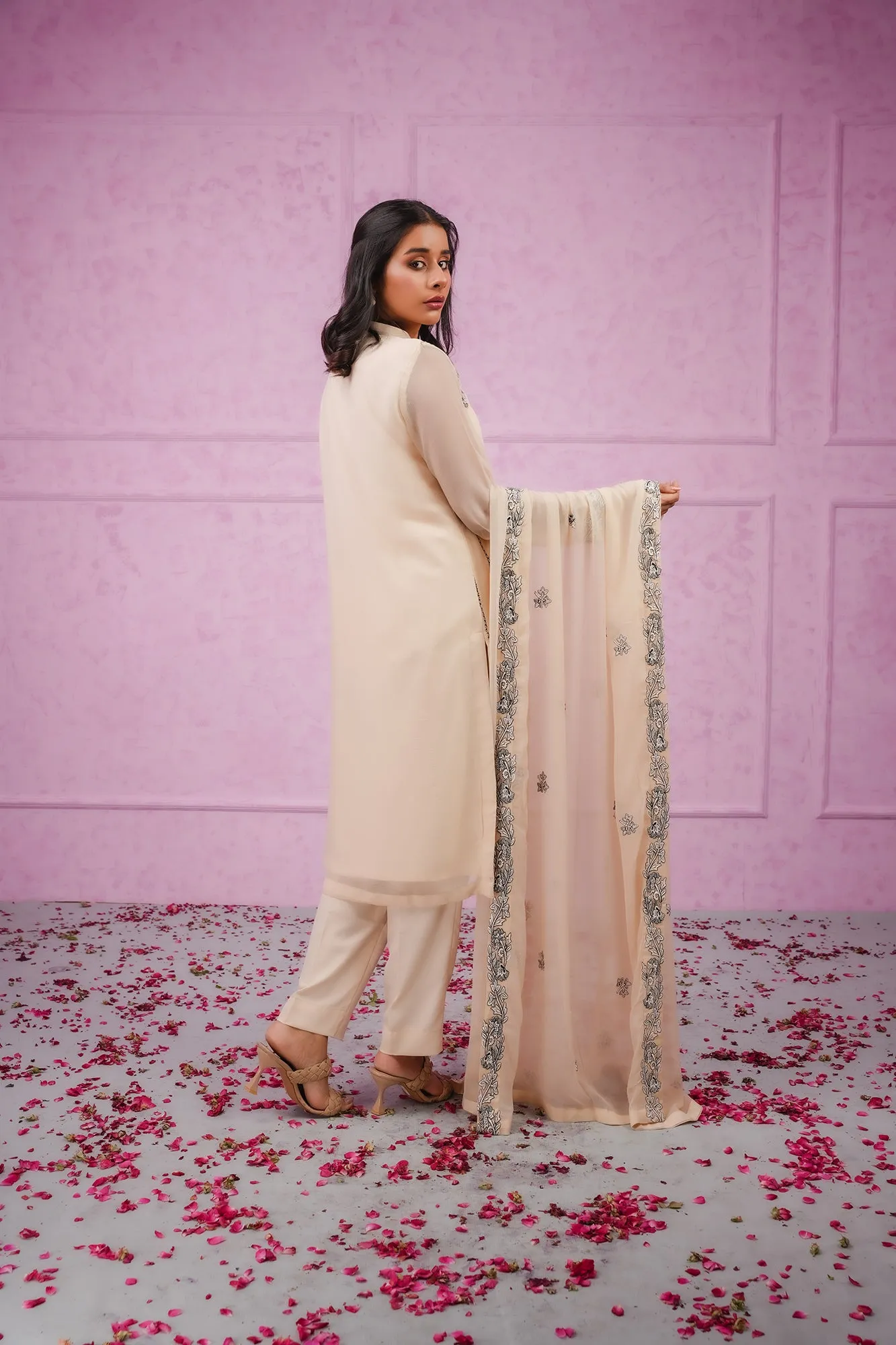 Embroidered chiffon stitched 3-piece