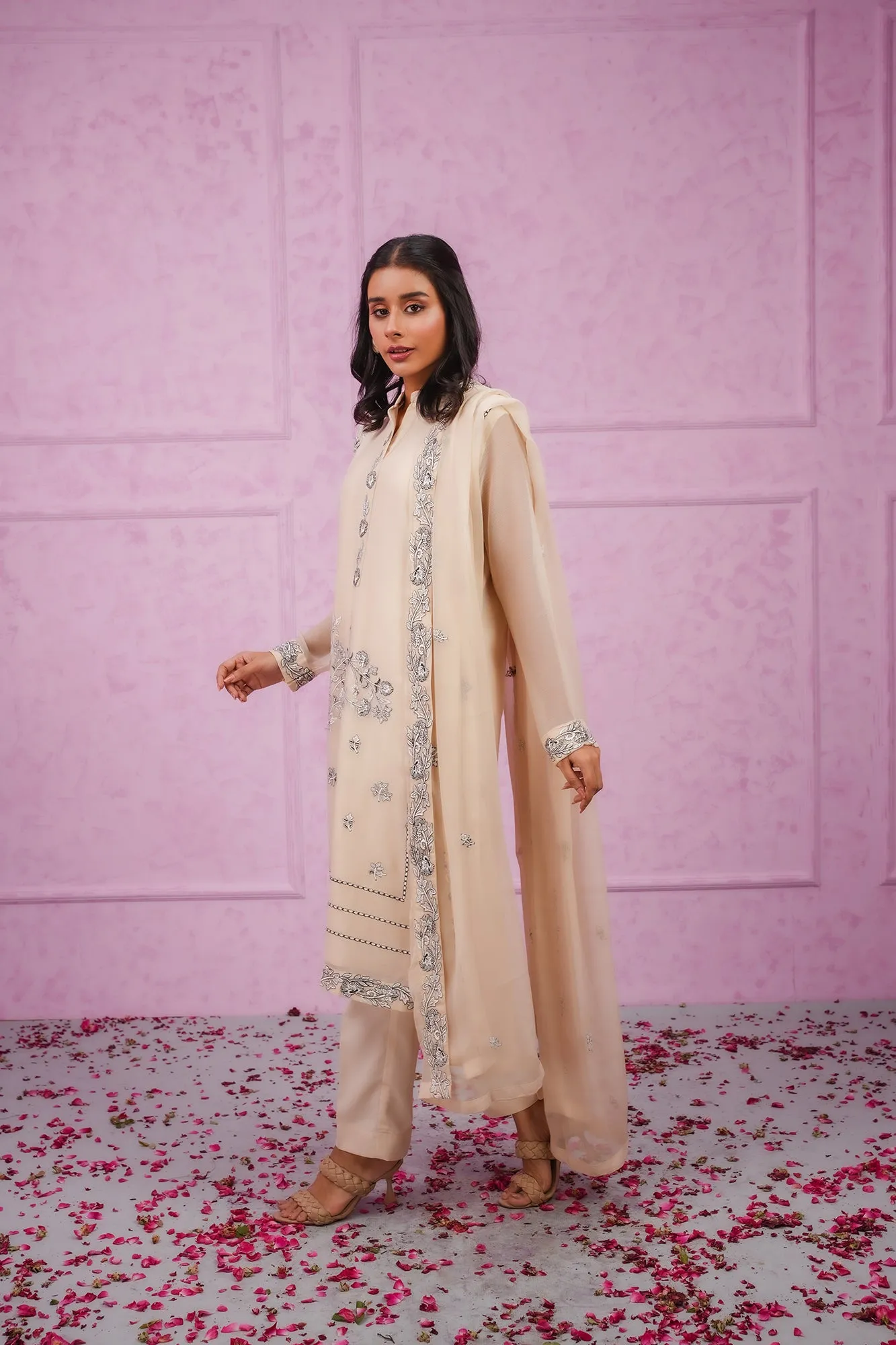 Embroidered chiffon stitched 3-piece