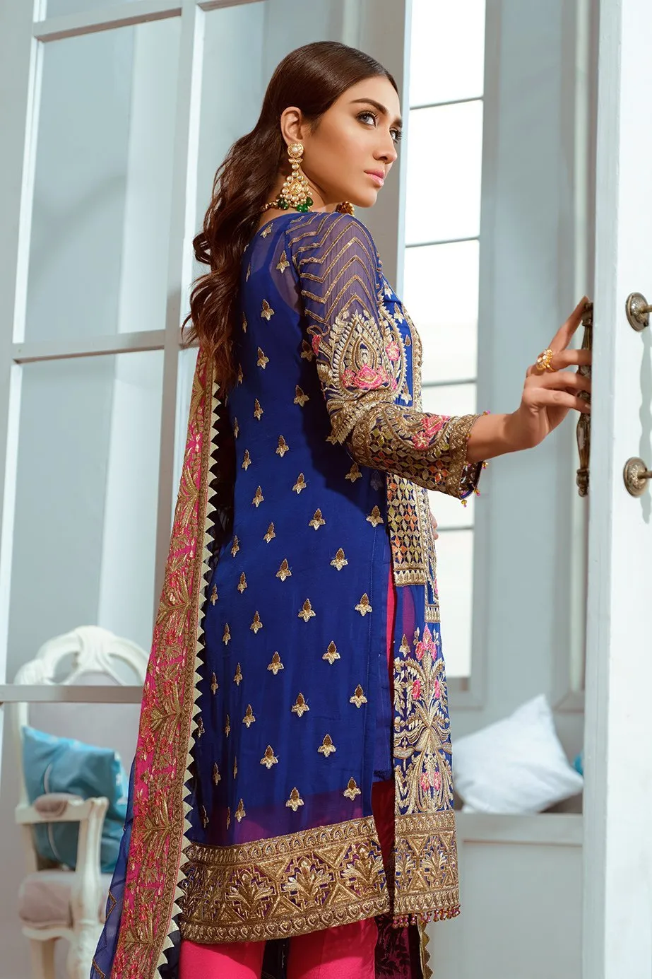 Embroidered Designer Luxury Dress in Blue Color #N7039