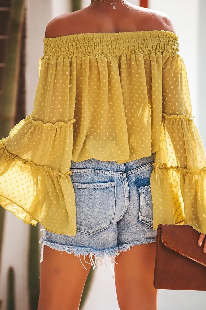 Fashion Elegant Solid Patchwork Stringy Selvedge Off the Shoulder Tops