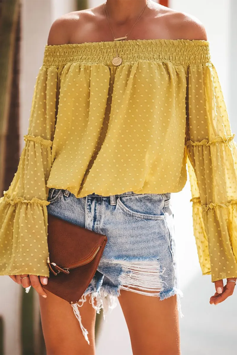 Fashion Elegant Solid Patchwork Stringy Selvedge Off the Shoulder Tops