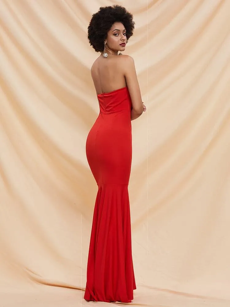 Fishtail Hem Tube Red Prom Dress FT2000