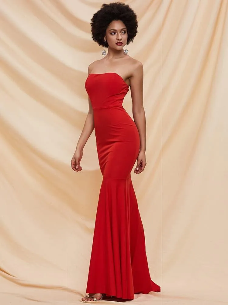 Fishtail Hem Tube Red Prom Dress FT2000