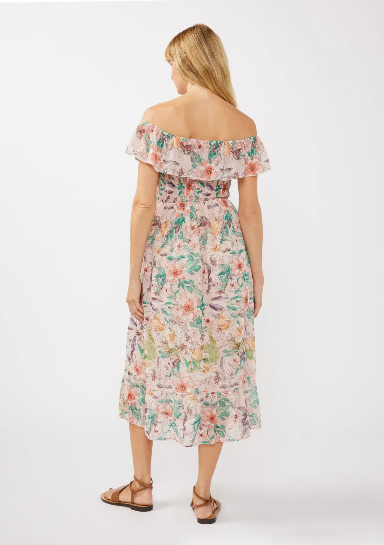 Floral Dust Off Shoulder Midi Dress