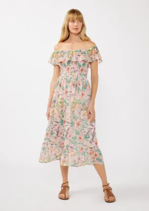 Floral Dust Off Shoulder Midi Dress