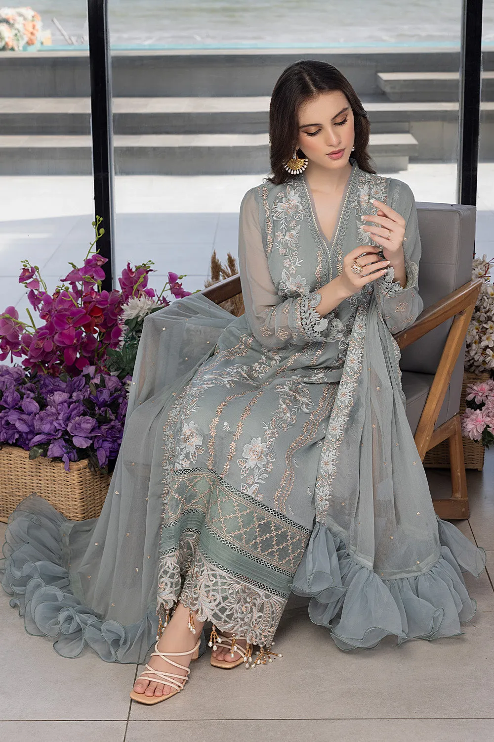 Floral Fringe |  Azure Ensembles Chiffon 3PCS 2023