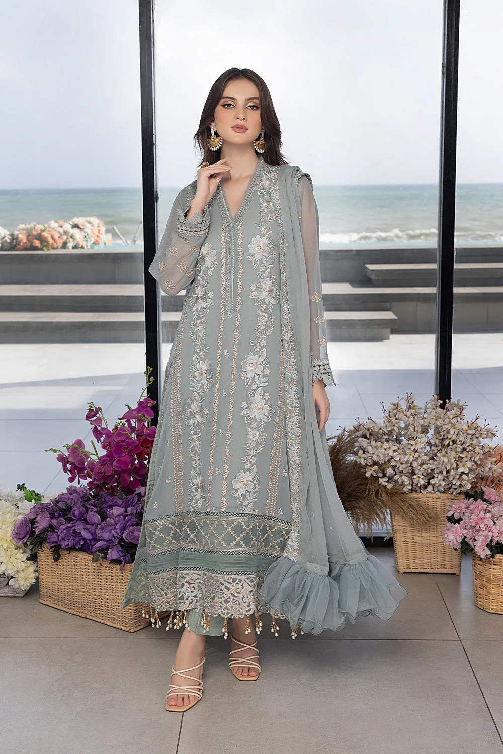 Floral Fringe |  Azure Ensembles Chiffon 3PCS 2023
