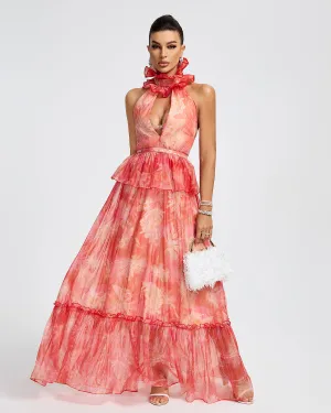 Floral Print Chiffon Maxi Dress