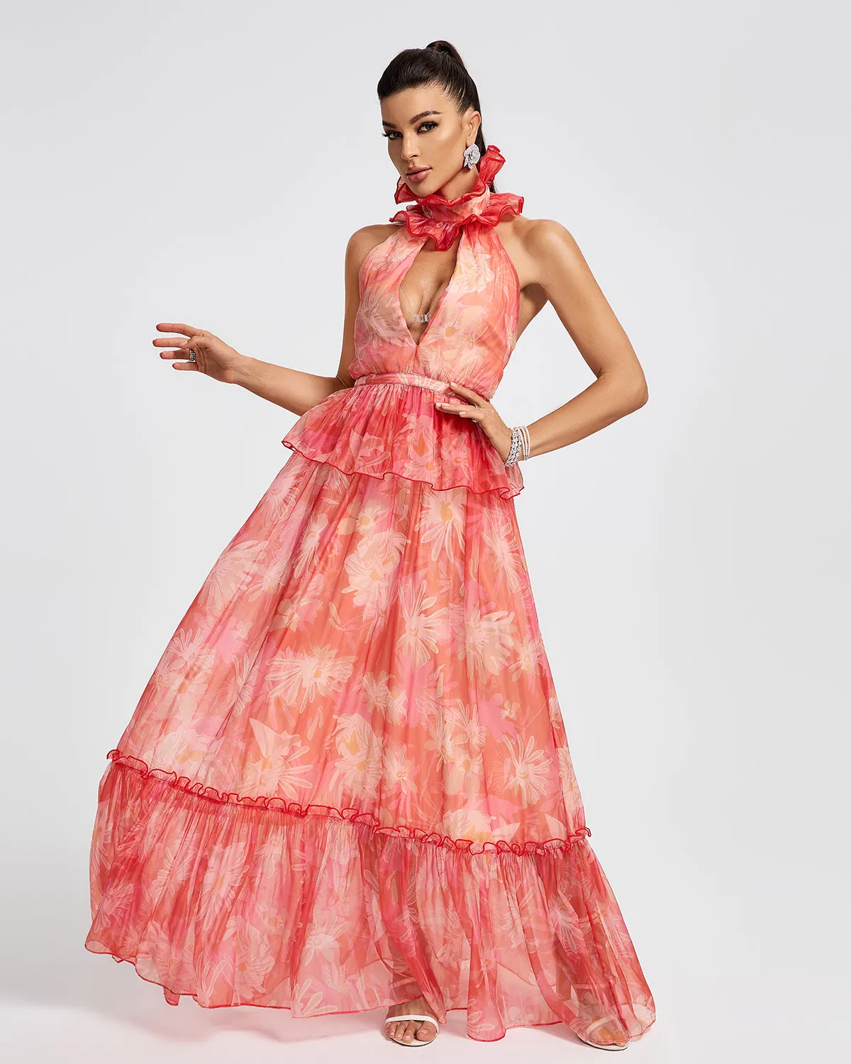 Floral Print Chiffon Maxi Dress