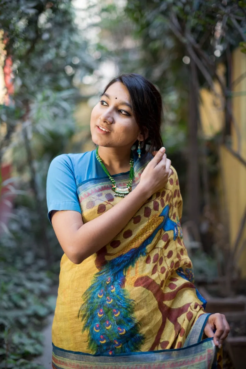 Floral Pure Linen Saree