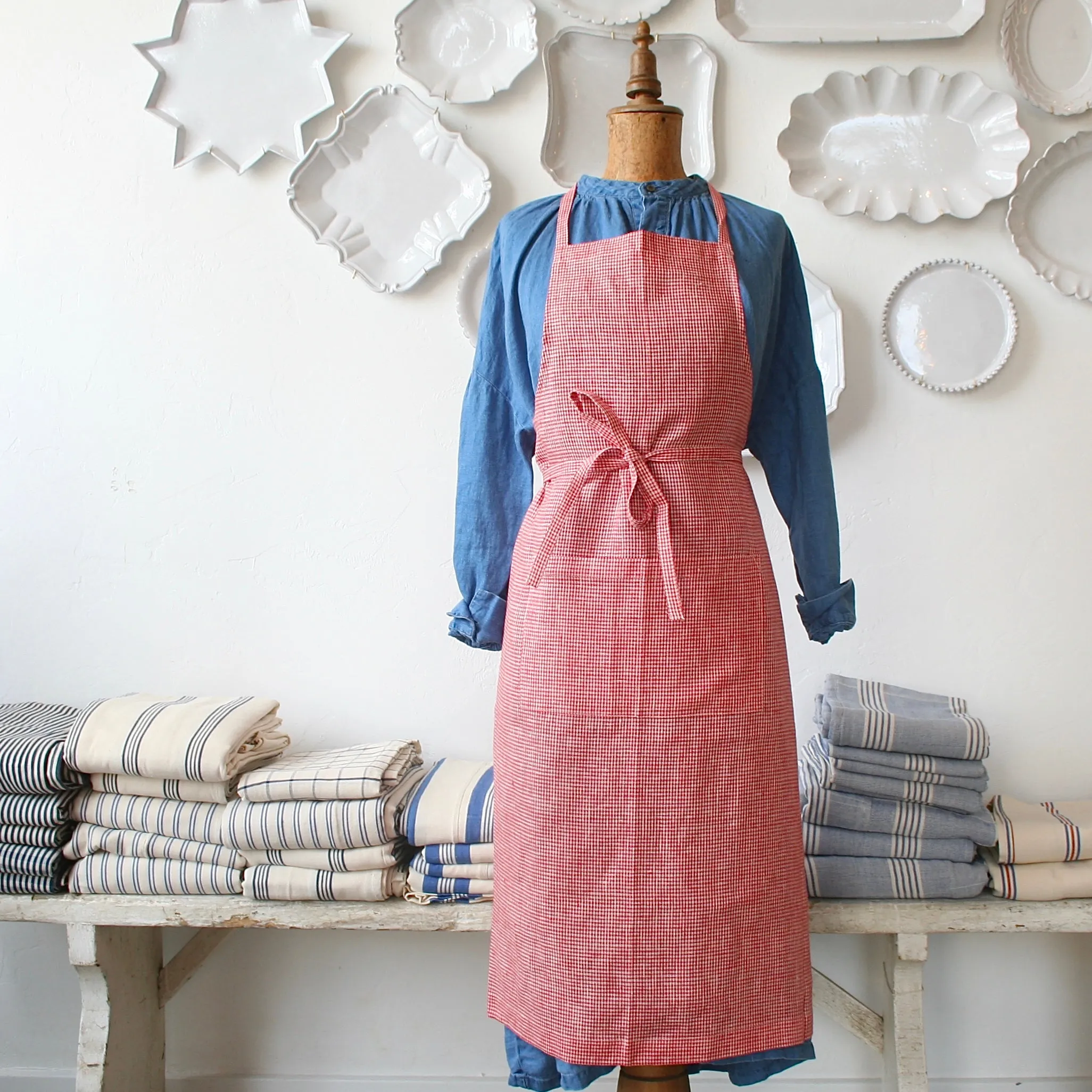 Fog Linen Full Apron, Red - 2 Options