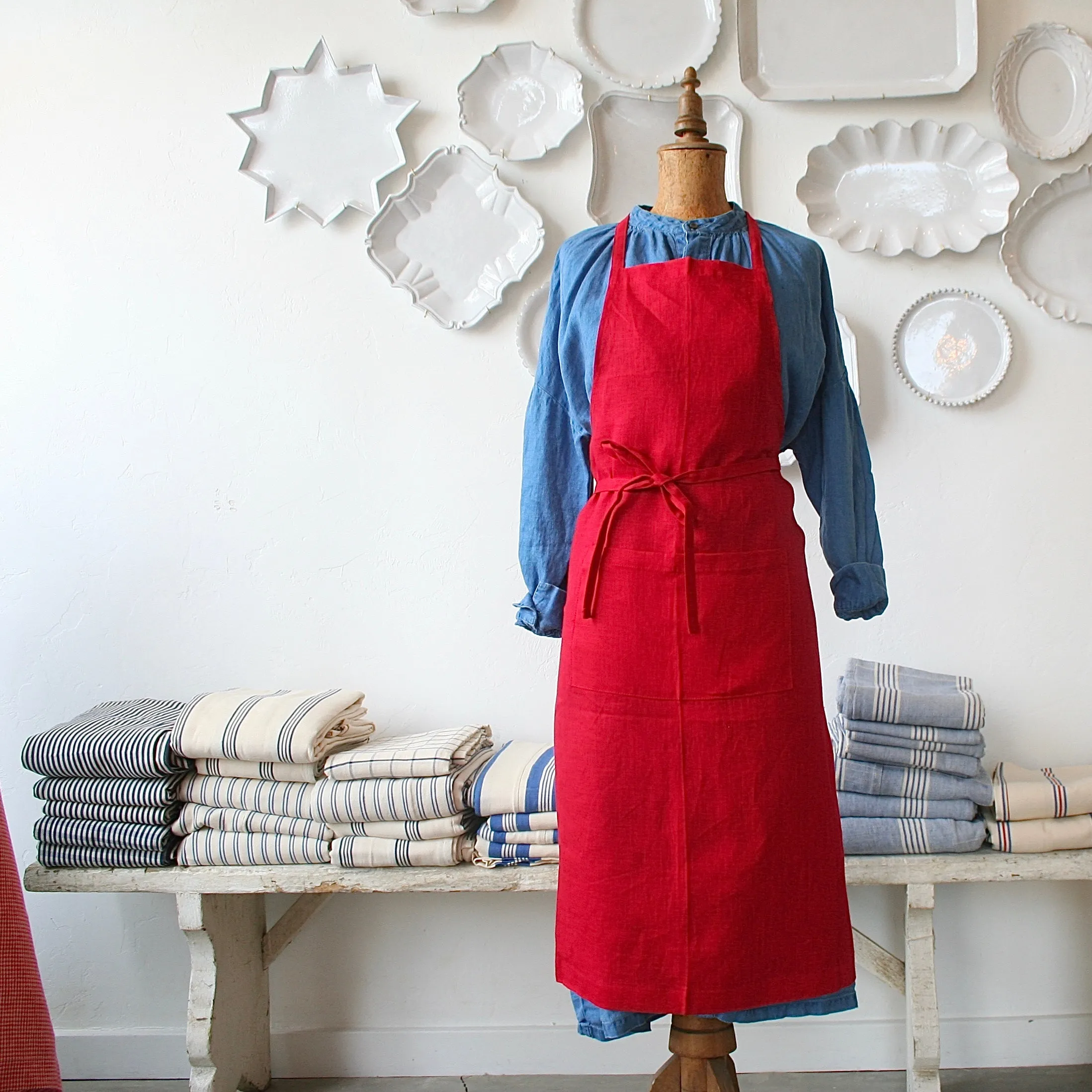 Fog Linen Full Apron, Red - 2 Options