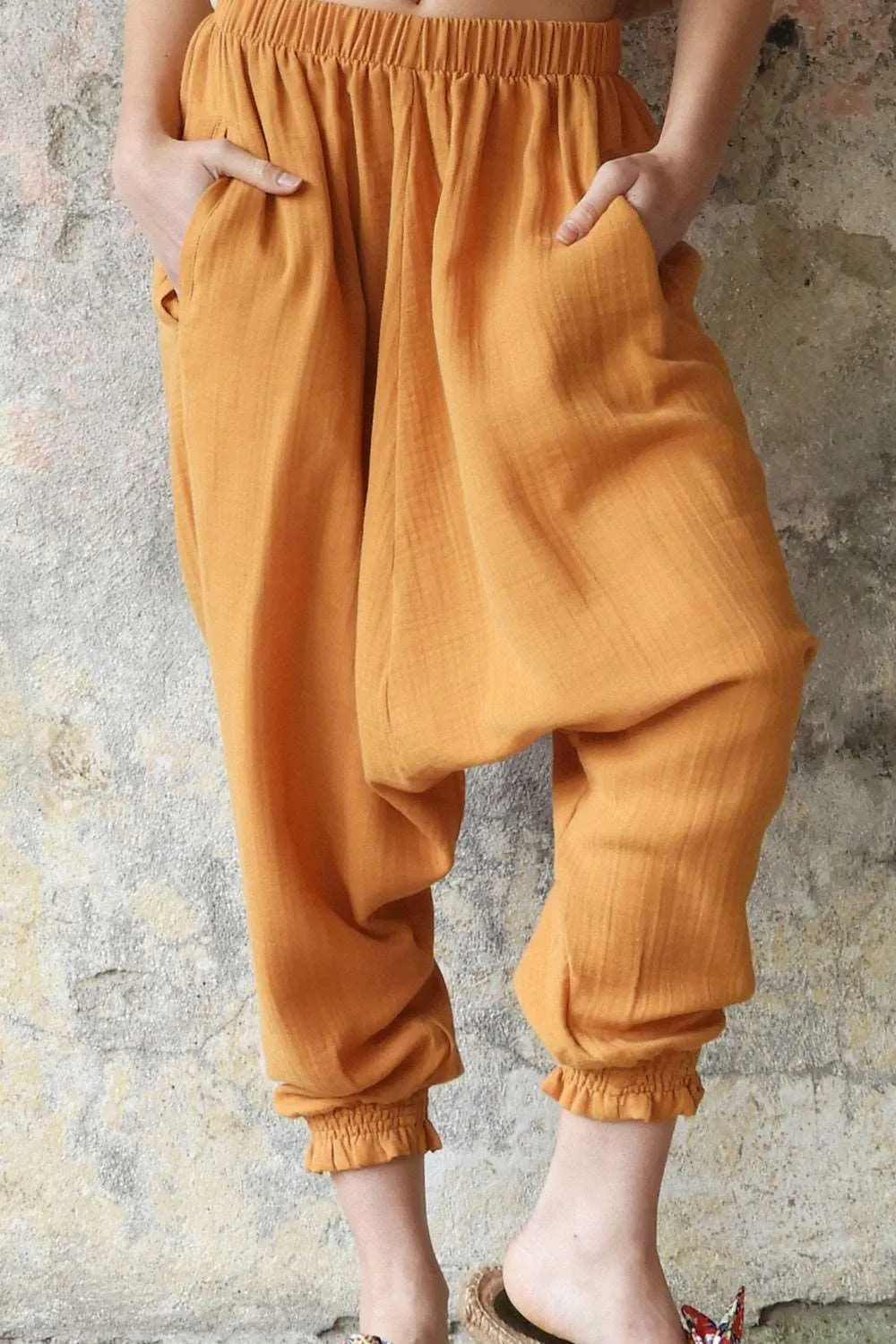 GAIA Women's Organic Gauze Cotton Harem Pants (Red, Terra Cotta, Caramel)