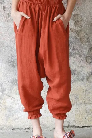 GAIA Women's Organic Gauze Cotton Harem Pants (Red, Terra Cotta, Caramel)