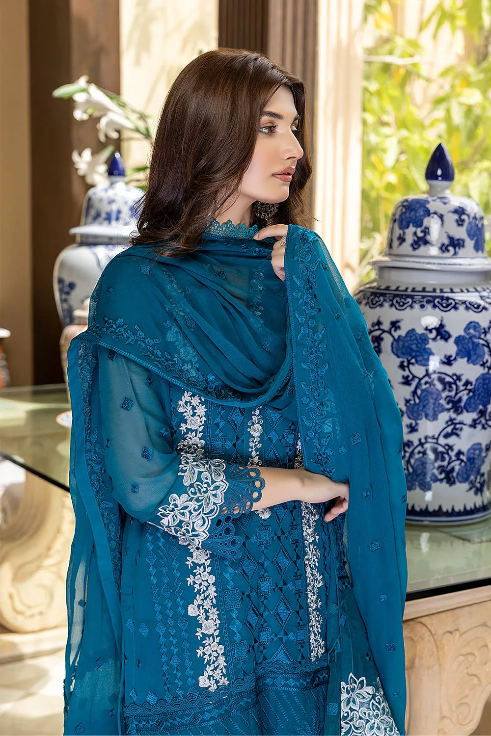 Glamour Glow | Azure Luxe Embroidered 3pcs Collections 2023