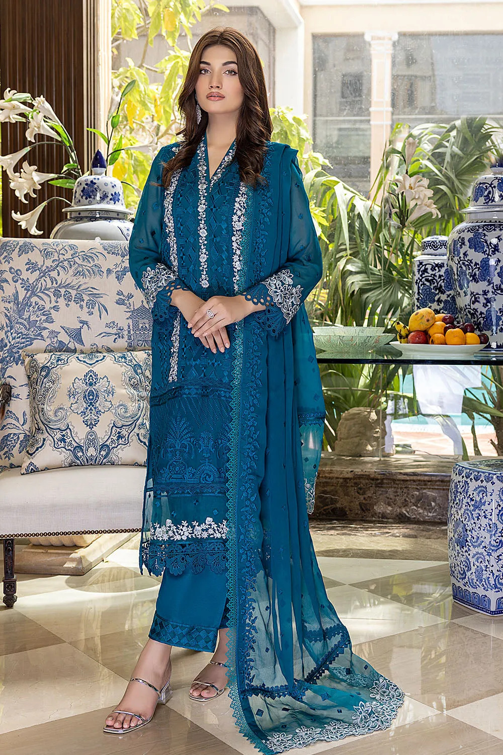 Glamour Glow | Azure Luxe Embroidered 3pcs Collections 2023