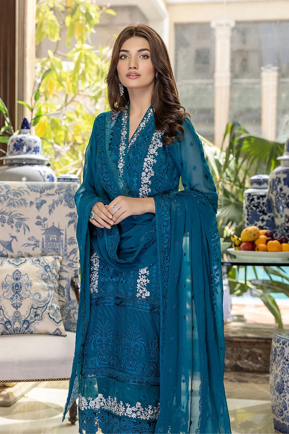 Glamour Glow | Azure Luxe Embroidered 3pcs Collections 2023
