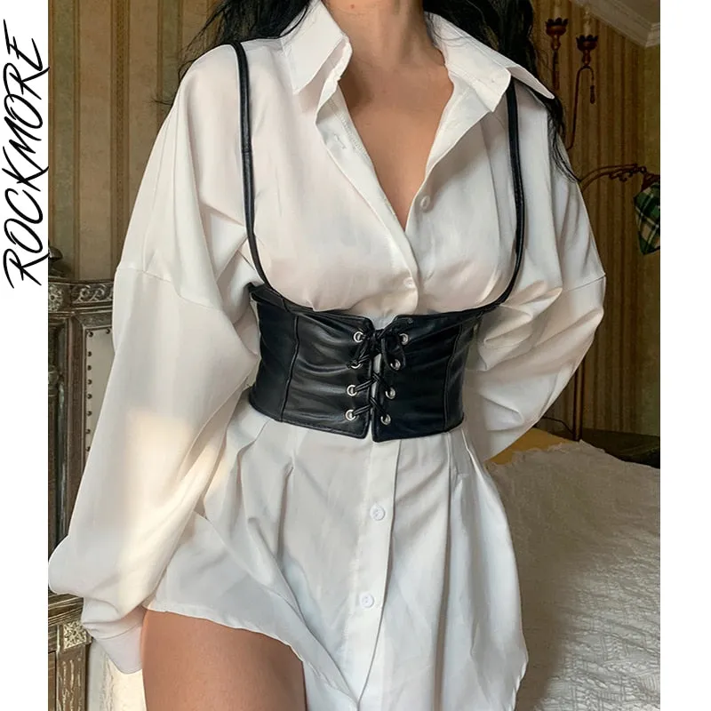 Graduation Gifts Gothic PU Leather Corset Women Lace Up Crop Top Punk Style Corselet Wear Out Bustiers Cummerbunds Tops Streetwear mujer