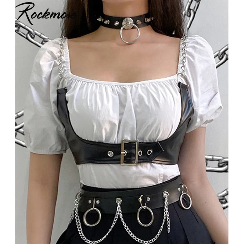 Graduation Gifts Gothic PU Leather Corset Women Lace Up Crop Top Punk Style Corselet Wear Out Bustiers Cummerbunds Tops Streetwear mujer