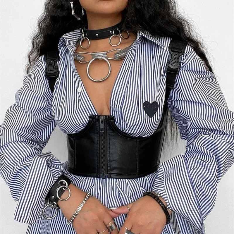 Graduation Gifts Gothic PU Leather Corset Women Lace Up Crop Top Punk Style Corselet Wear Out Bustiers Cummerbunds Tops Streetwear mujer