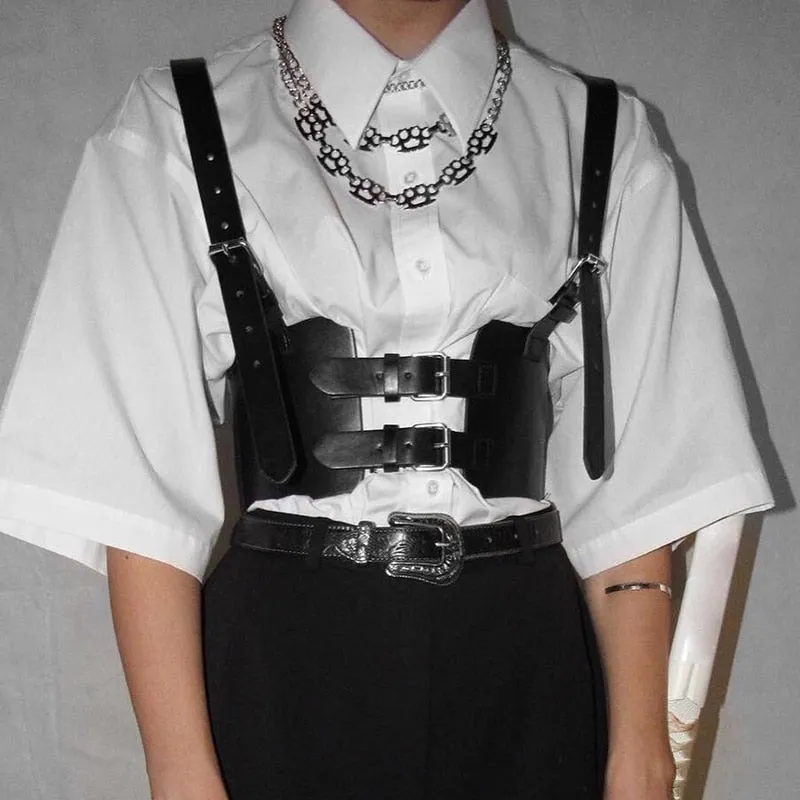 Graduation Gifts Gothic PU Leather Corset Women Lace Up Crop Top Punk Style Corselet Wear Out Bustiers Cummerbunds Tops Streetwear mujer