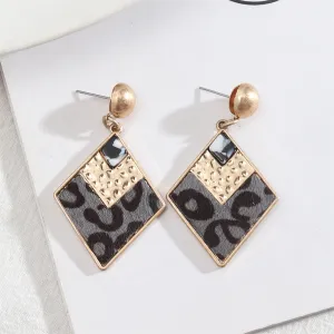 Gray Polystyrene & Resin 18K Gold-Plated Leopard Rhombus Drop Earrings