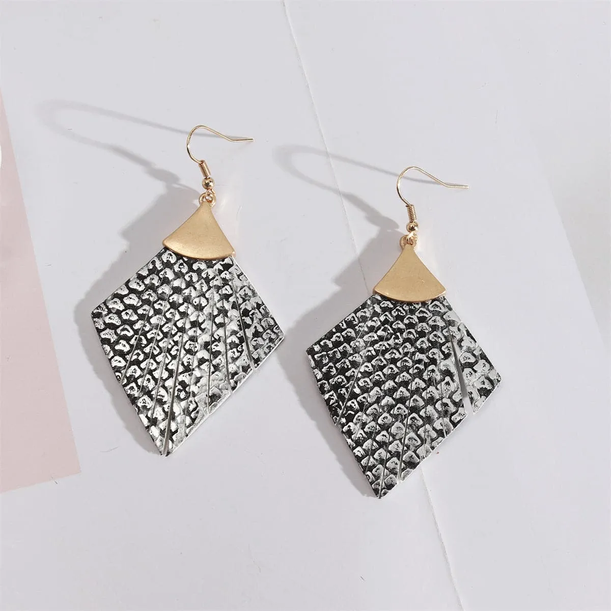 Gray Polyurethane & 18K Gold-Plated Snake-Print Rhombus Drop Earrings