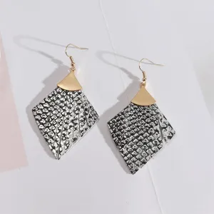 Gray Polyurethane & 18K Gold-Plated Snake-Print Rhombus Drop Earrings
