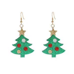 Green & 18K Gold-Plated Glitter Christmas Tree Drop Earrings