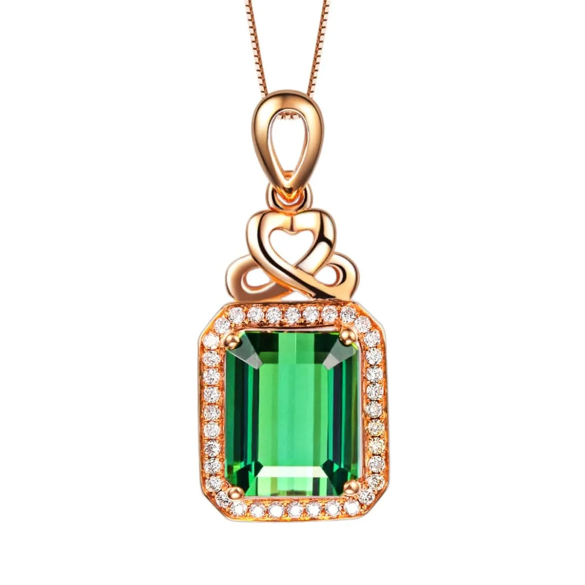 Green Crystal & 18K Rose Gold-Plated Princess-Cut Halo Pendant Necklace