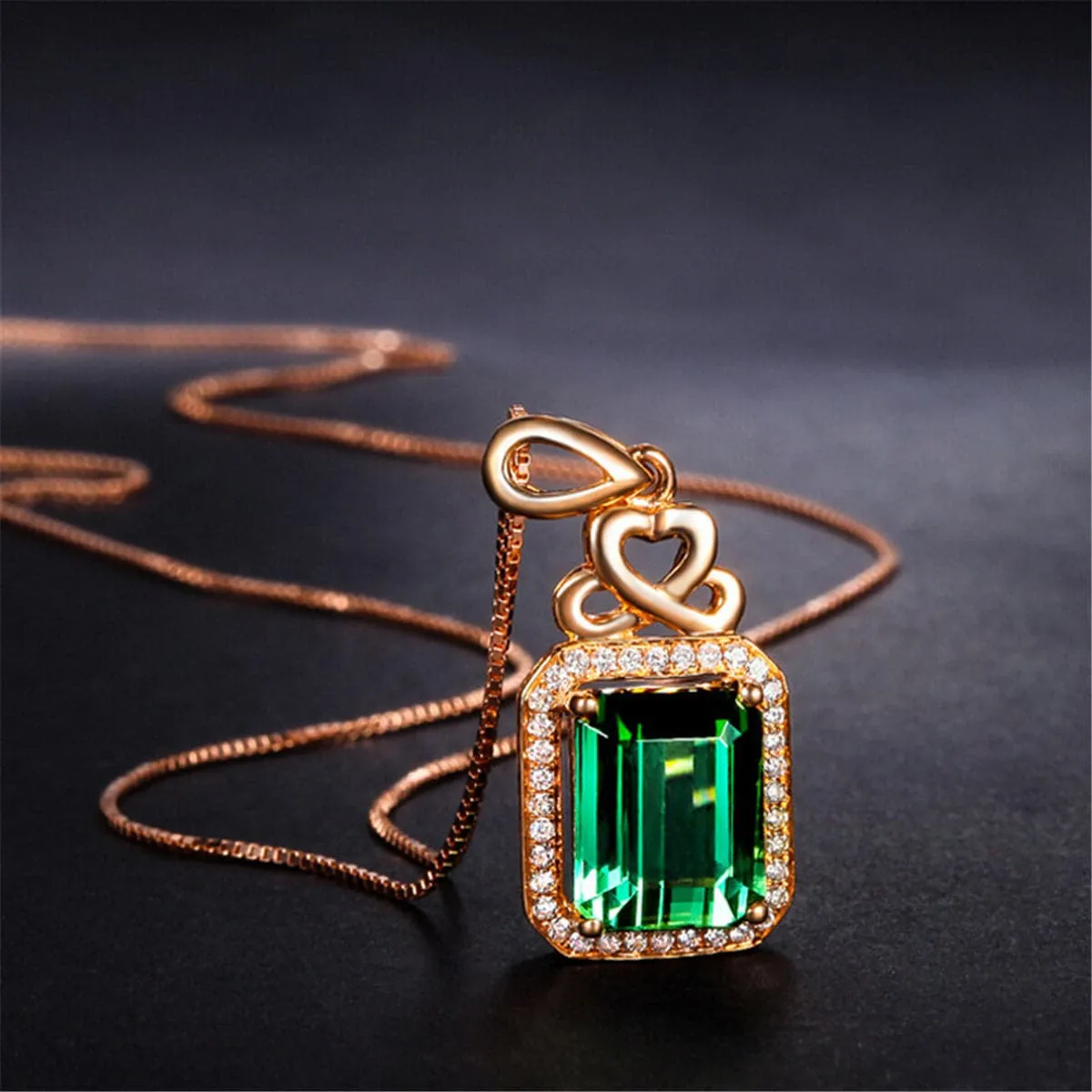 Green Crystal & 18K Rose Gold-Plated Princess-Cut Halo Pendant Necklace